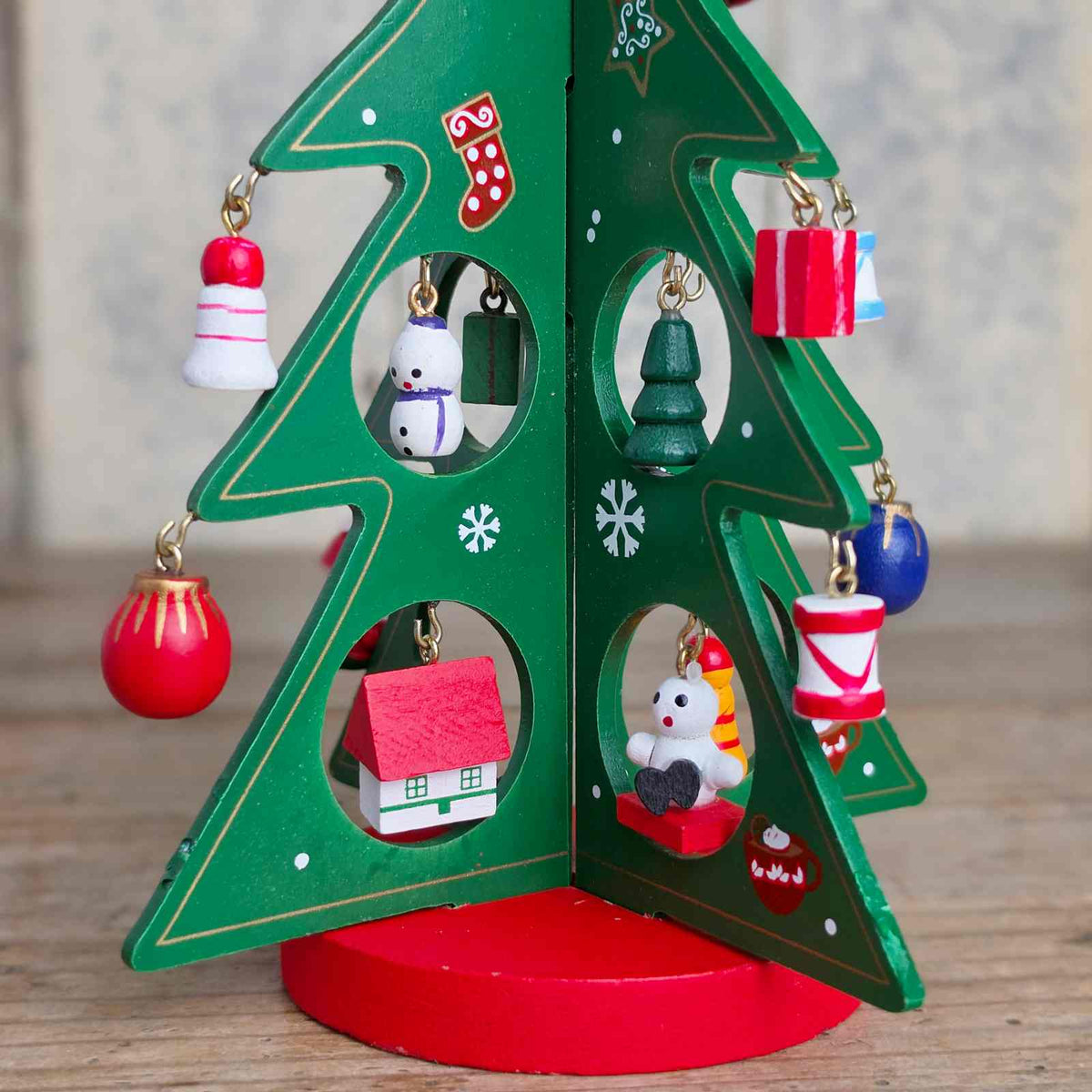 Wooden Christmas Tree with Decorations