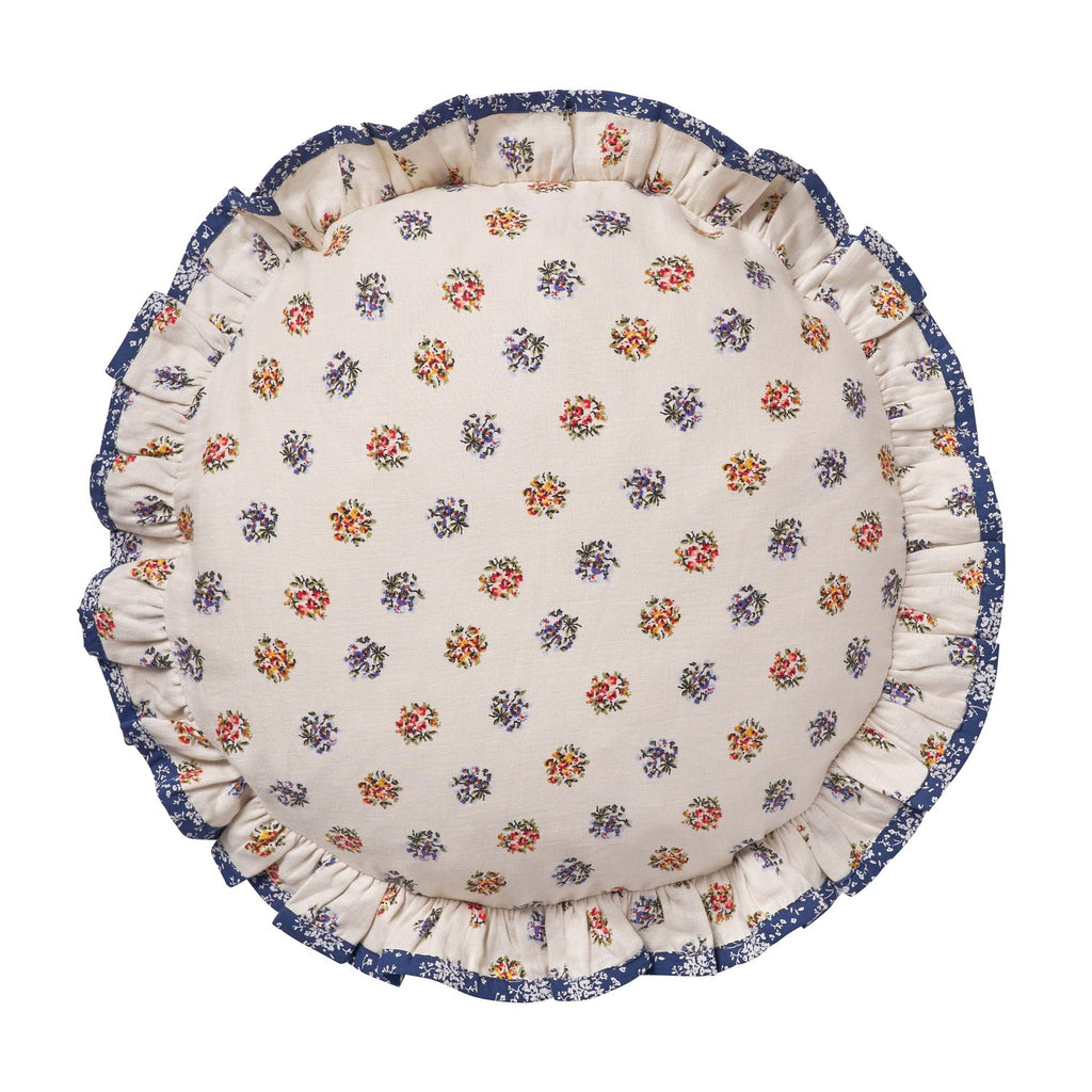 Round Linen Cushion - Blueberry Posy