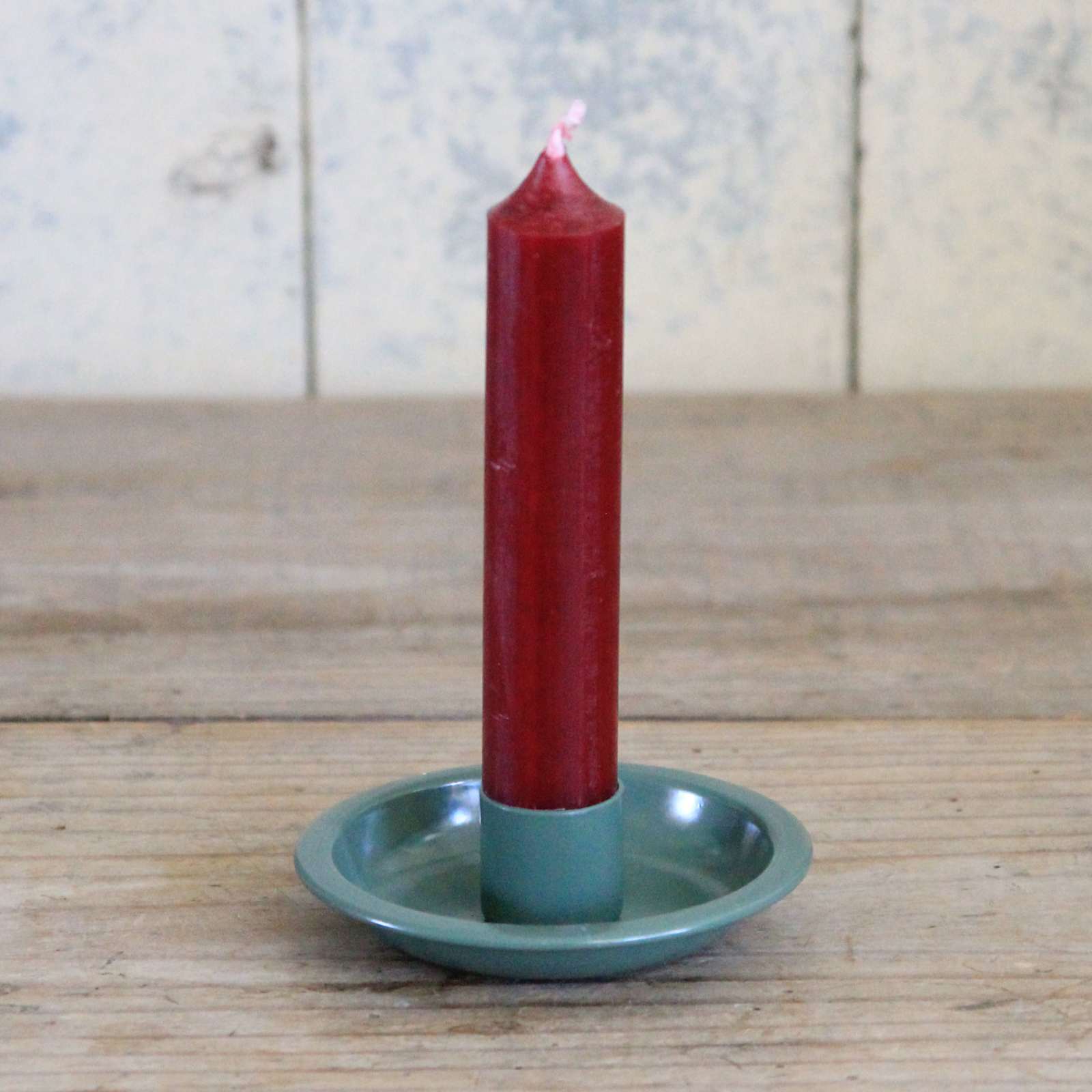 Dinner Candle Holder - Green Enamel Dish
