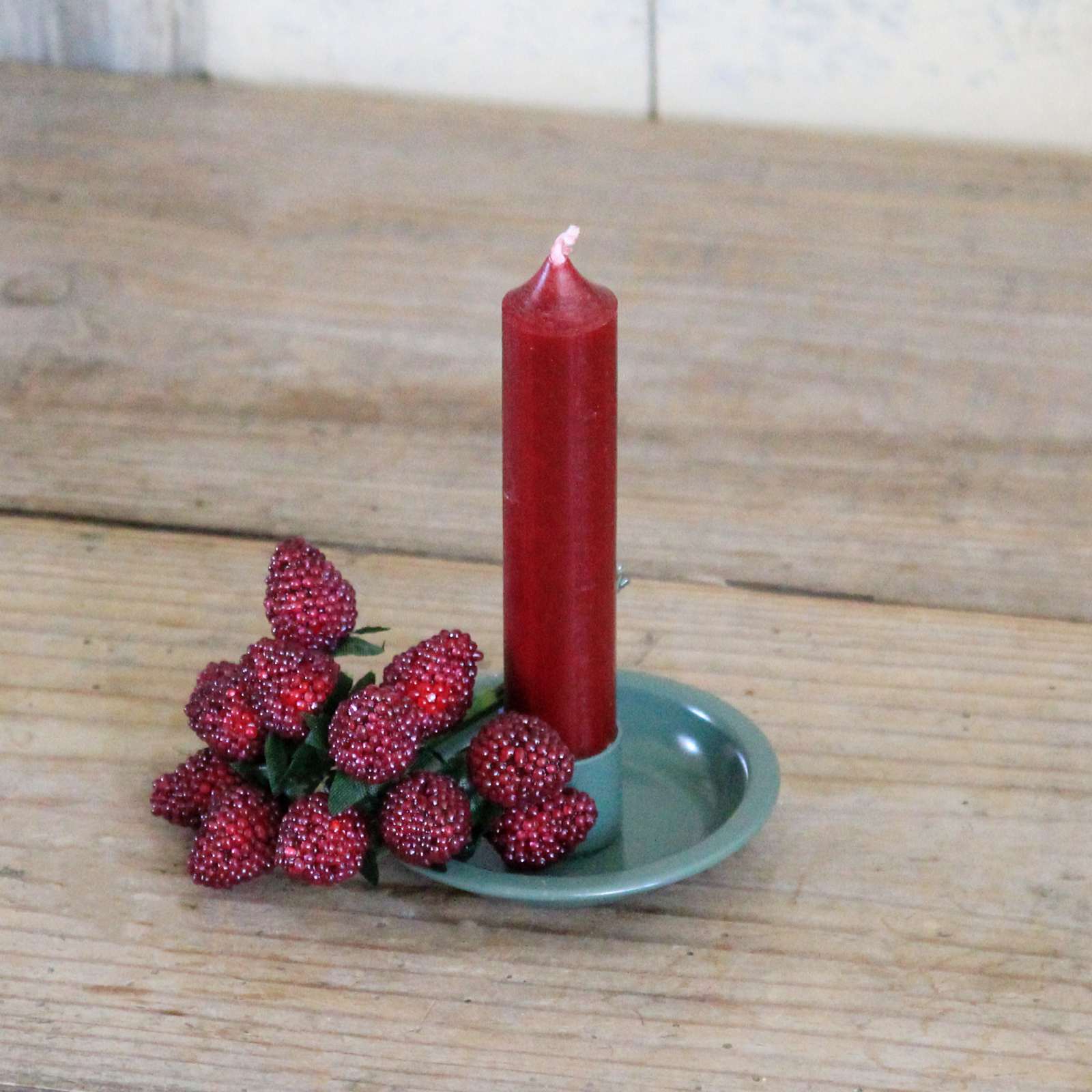 Dinner Candle Holder - Green Enamel Dish
