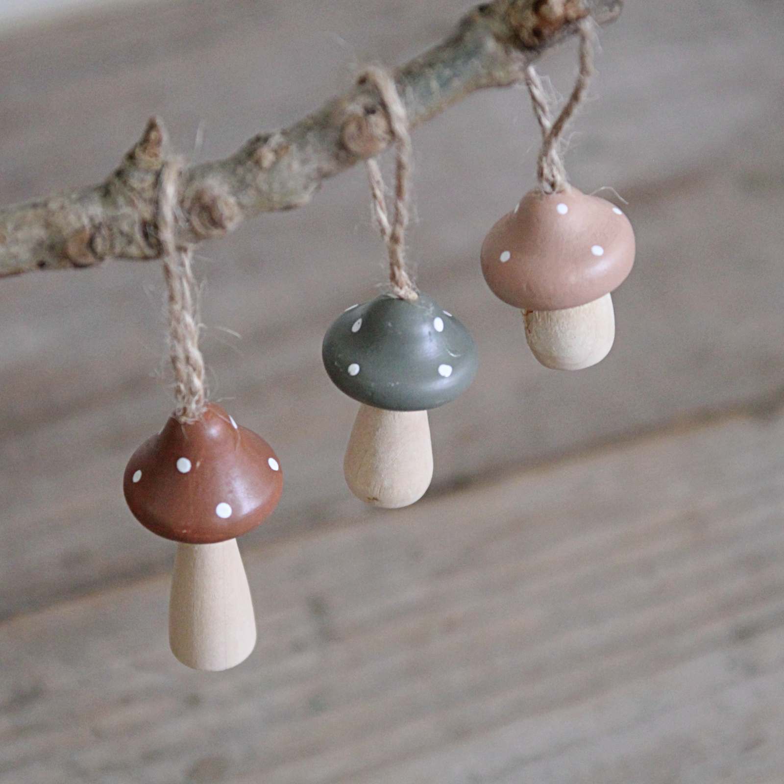Traditional Christmas decoration - mini wooden toadstools