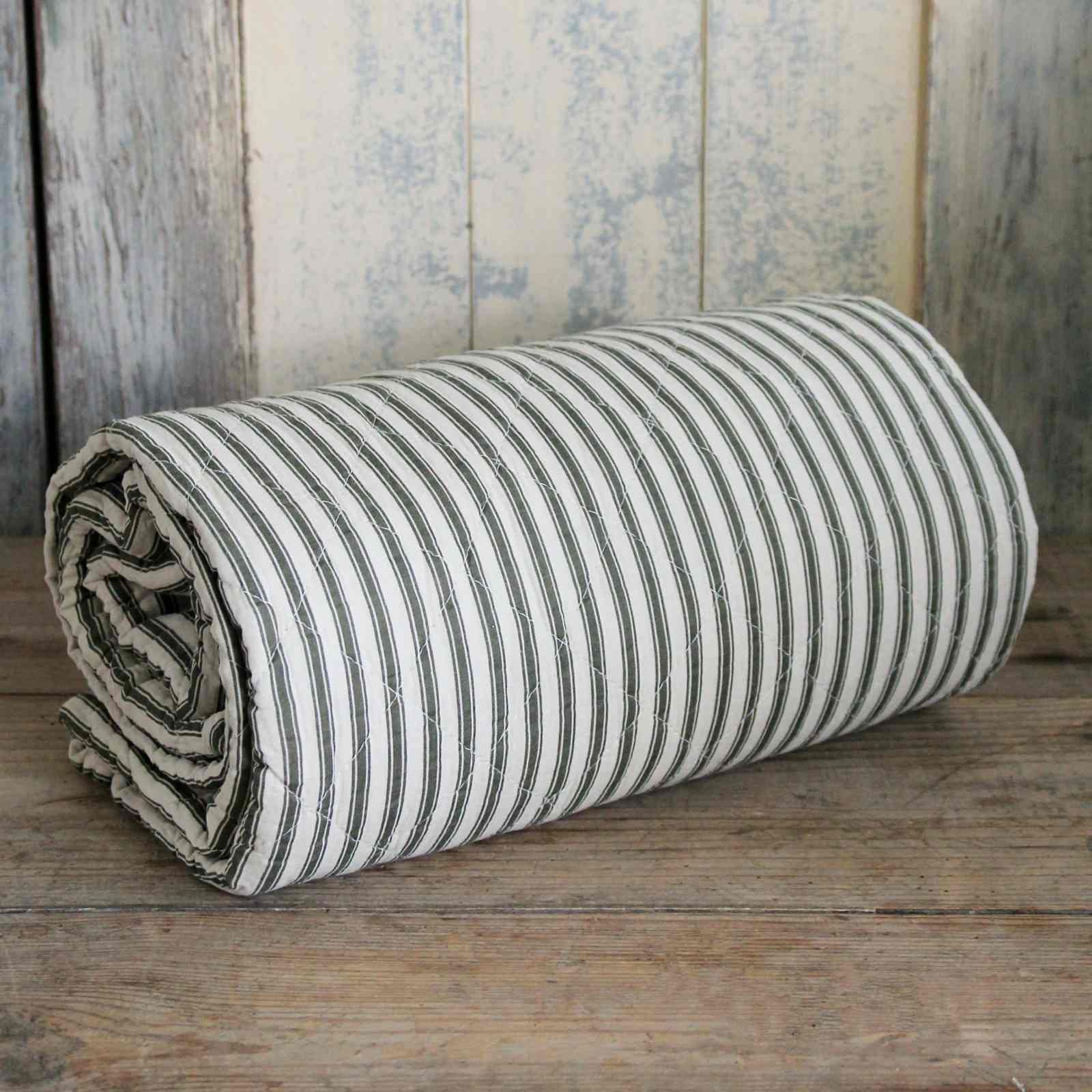 Quilted Bedspread - Olive Ticking