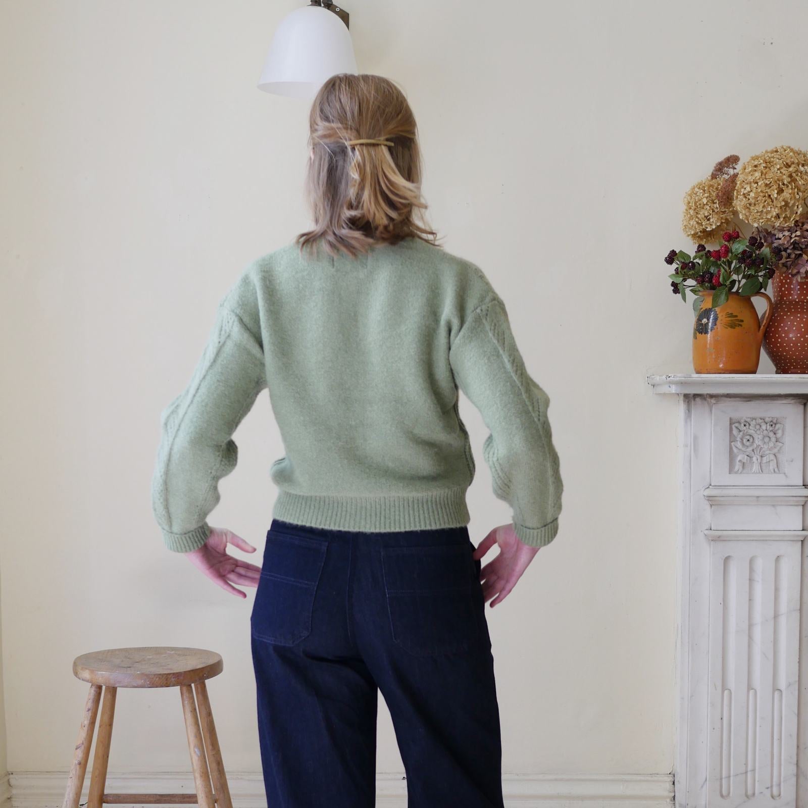 Women's knitwear Pointelle Cardigan in Sage Green