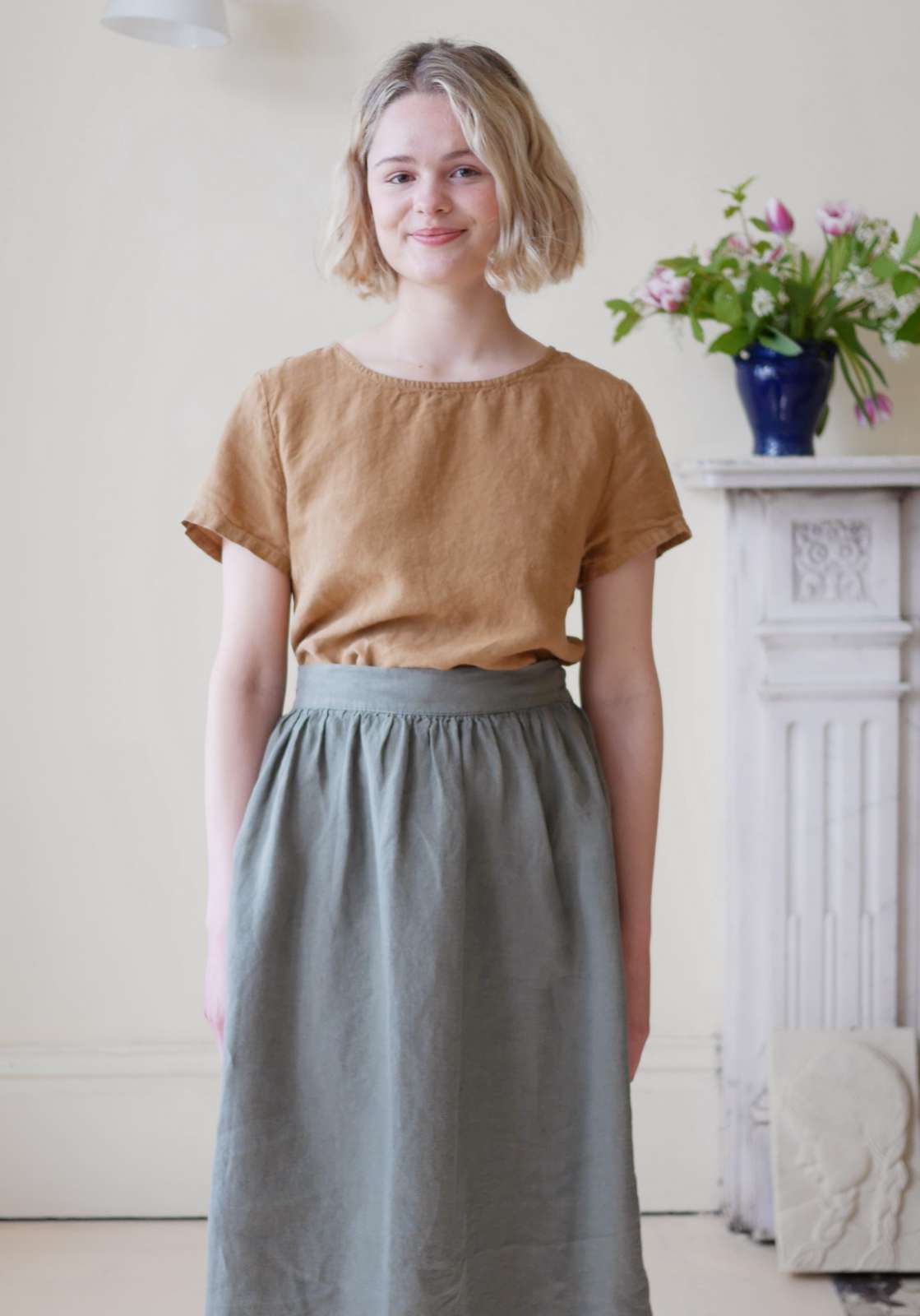 Linen Top Short Sleeves - Tobacco
