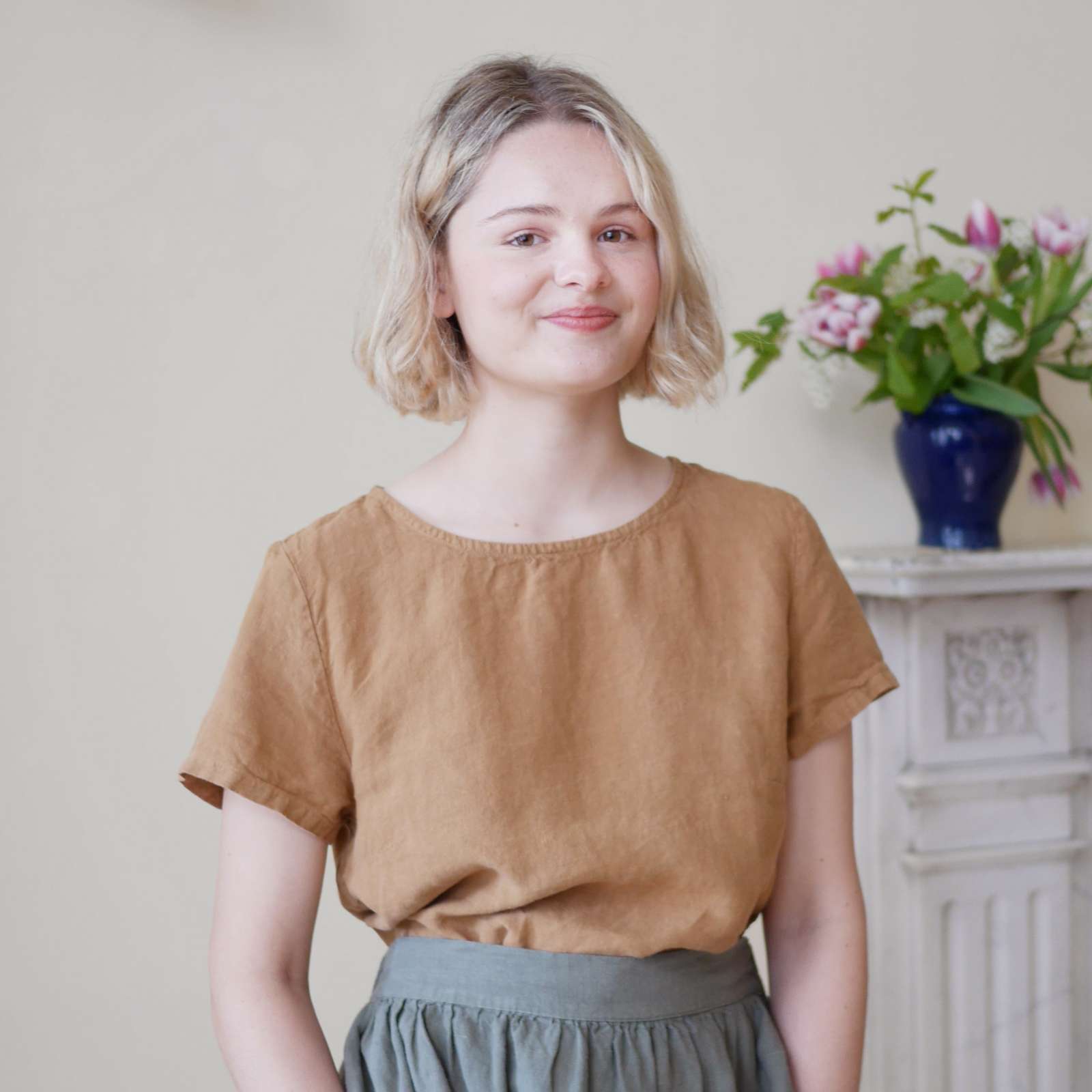 Linen Top Short Sleeves - Tobacco