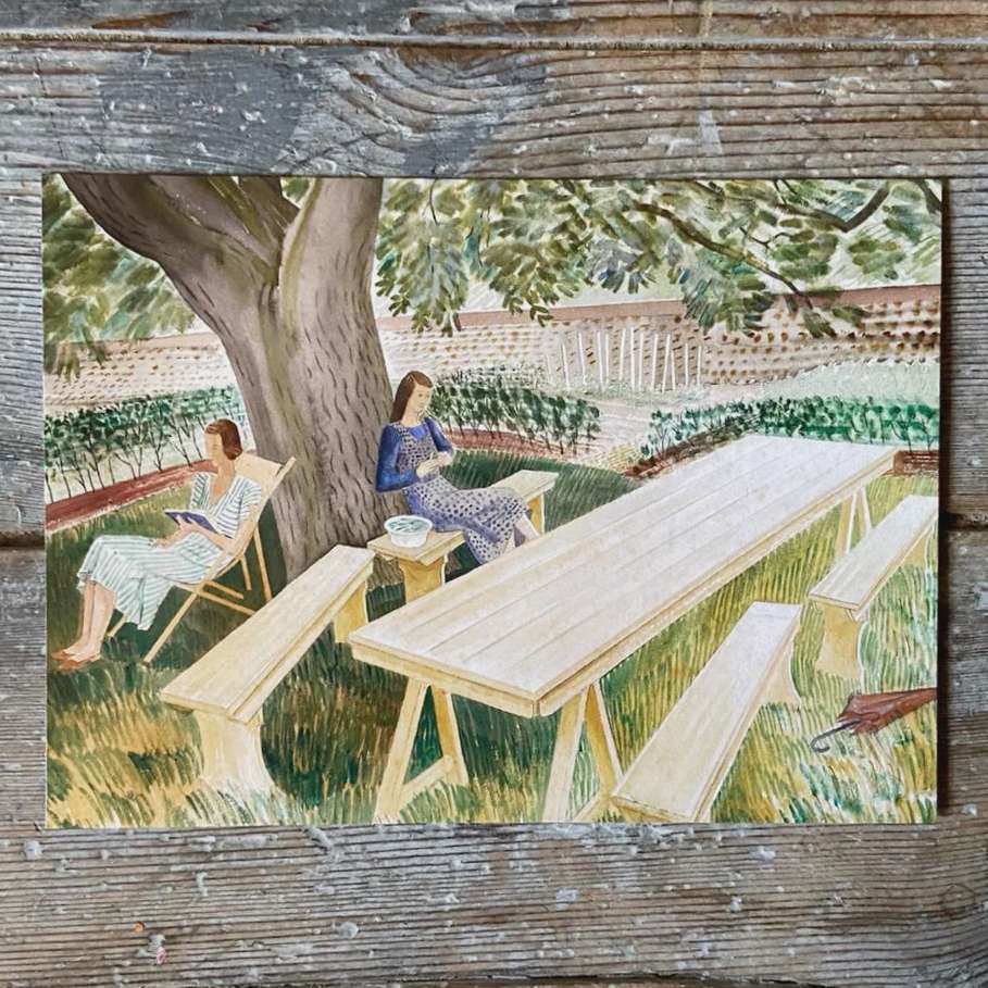 Two women sitting in a garden - Greeting card