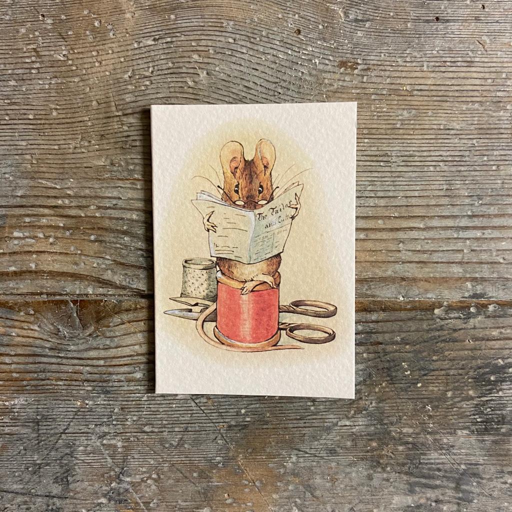 Miniature vintage cards by Beatrix Potter - mouse reading