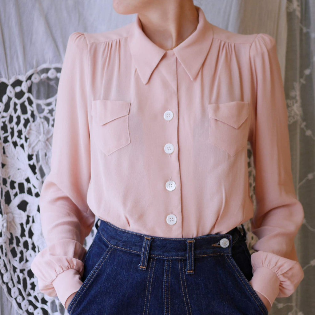 1940’s Vintage Blouse - Blush Pink pleated