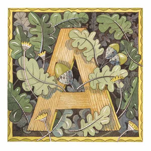 Vintage Card with Botanical Alphabet letter A