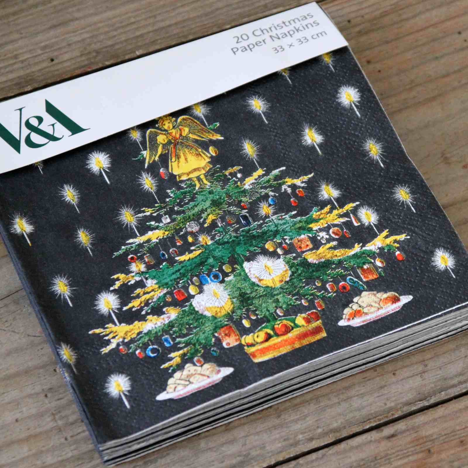 Set of 20 Christmas Paper Napkins. Decorate your Christmas table with these festive V&A Christmas paper napkins.