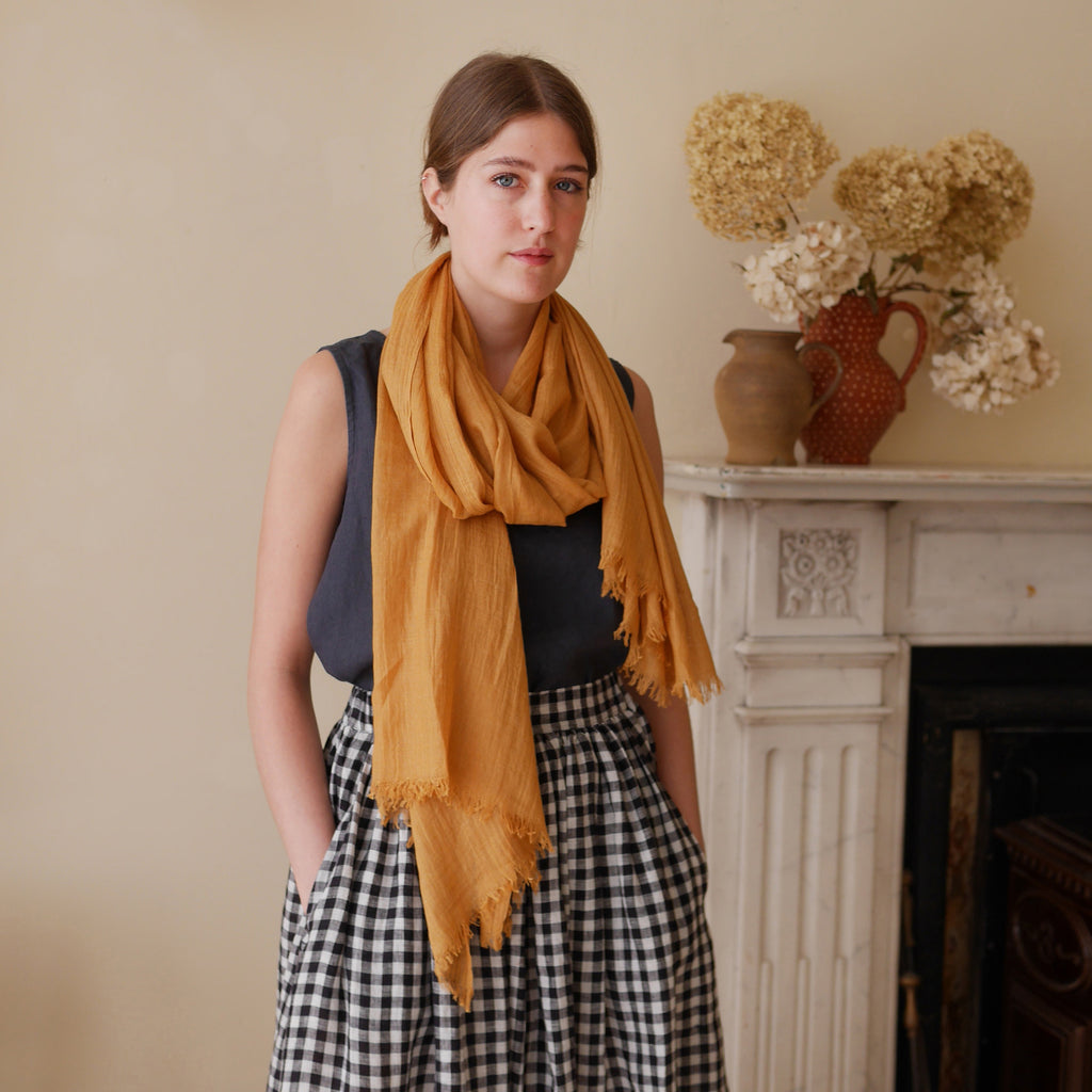 Mustard cotton scarf - summer scarf