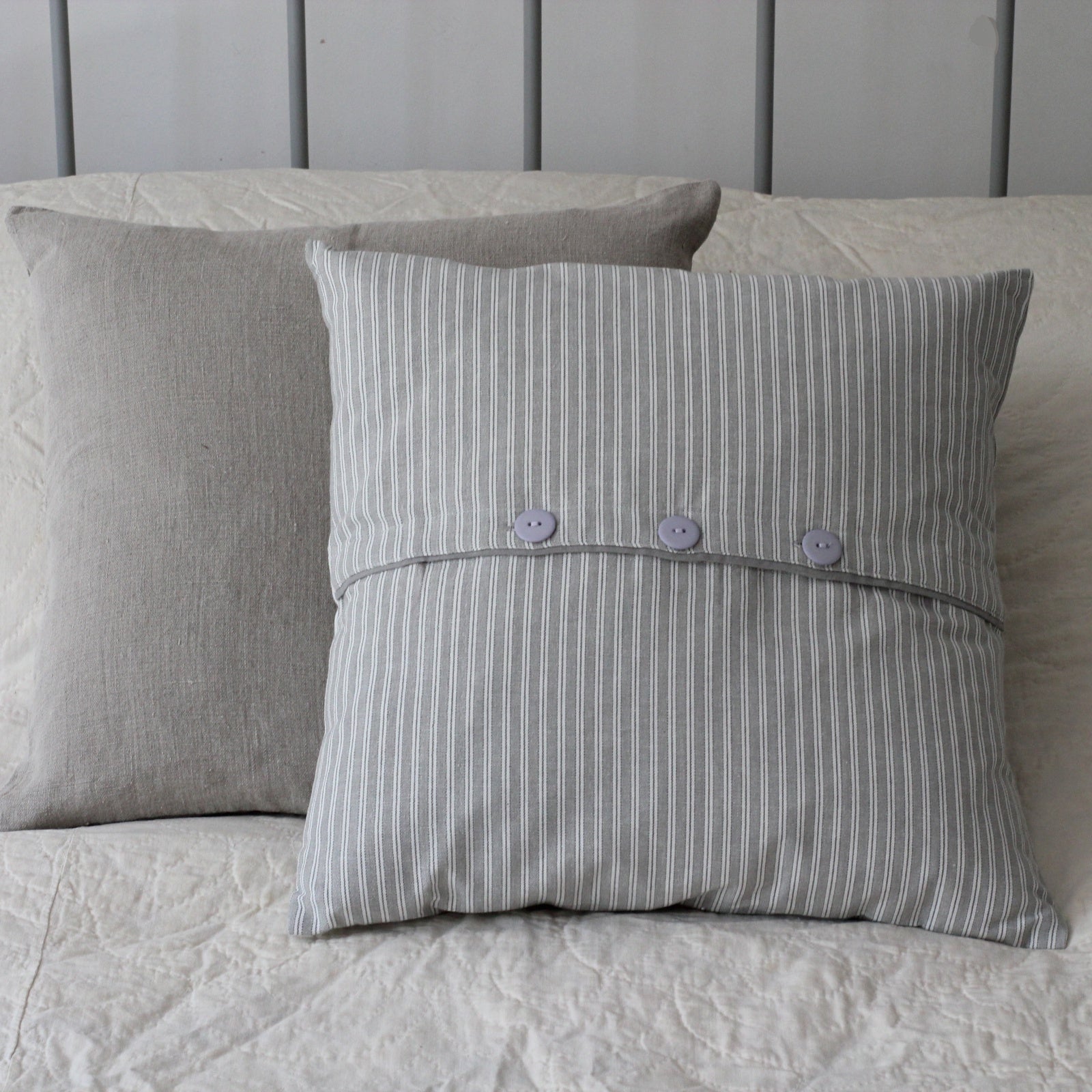 Ticking Stripe Cushion with Buttons - Homeware Store