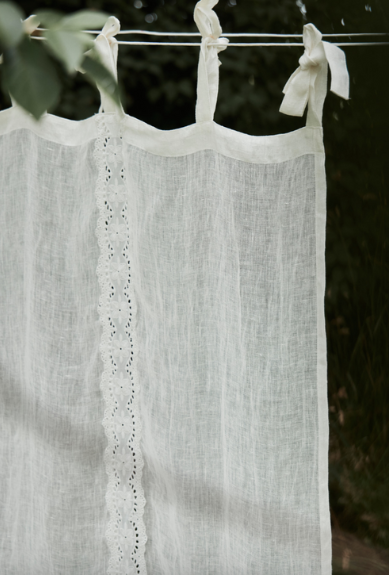 Daisy Vintage Linen Curtain Panel - tie top