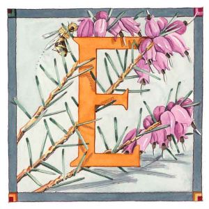 Vintage Card with Botanical Alphabet letter E