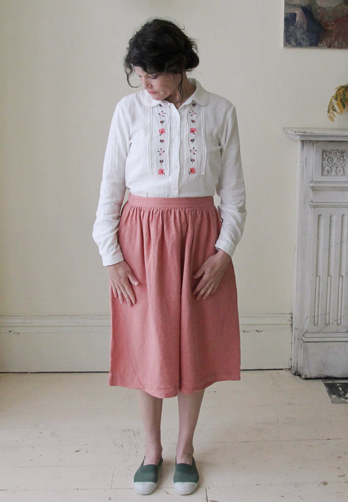 Vintage Linen High Waisted Skirt - Rose Pink
