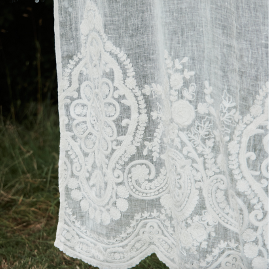 Embroidered Vintage Linen Curtain Panel - Long