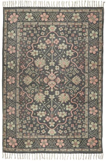 Handwoven Rug, Black Floral