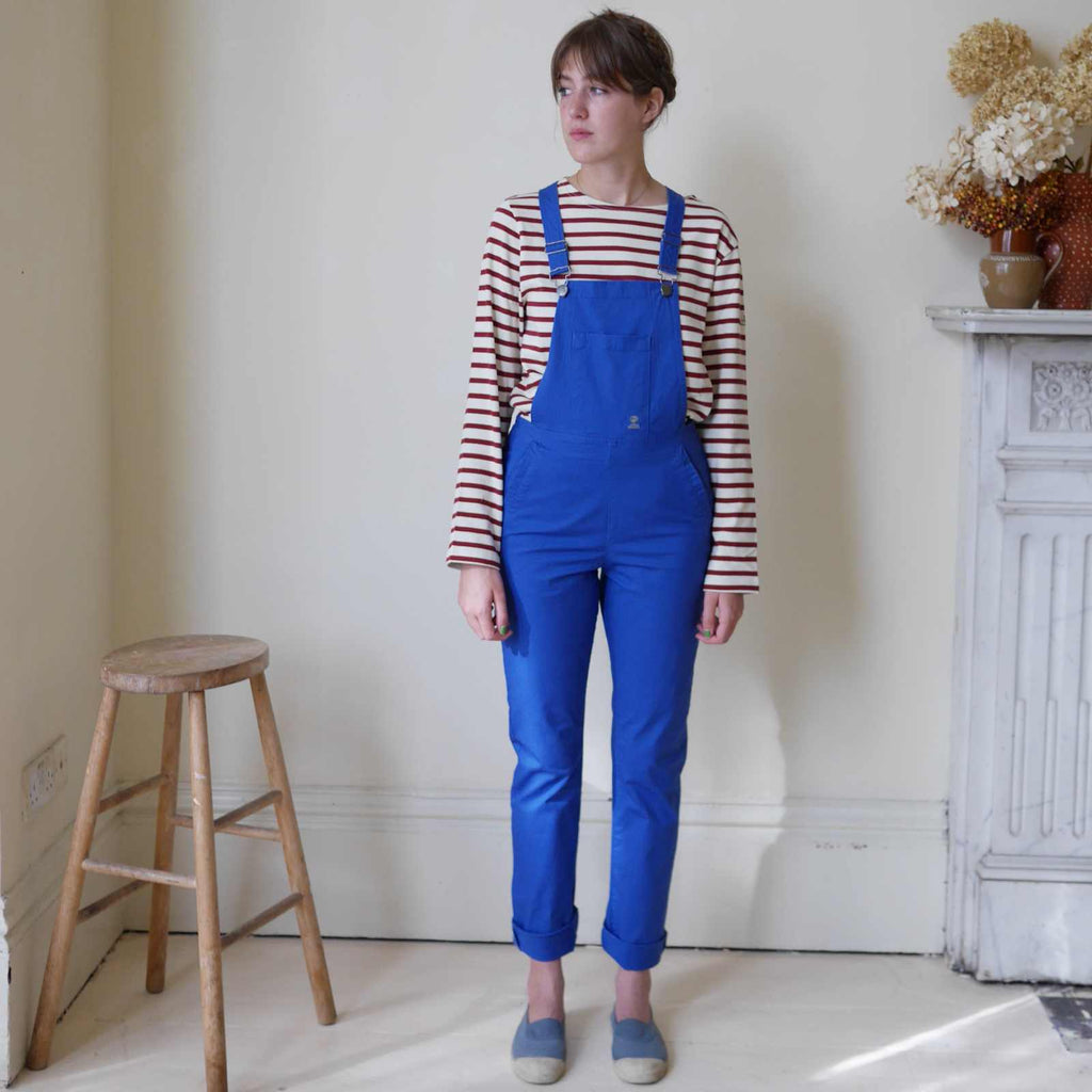 womens cotton dungarees in french blue