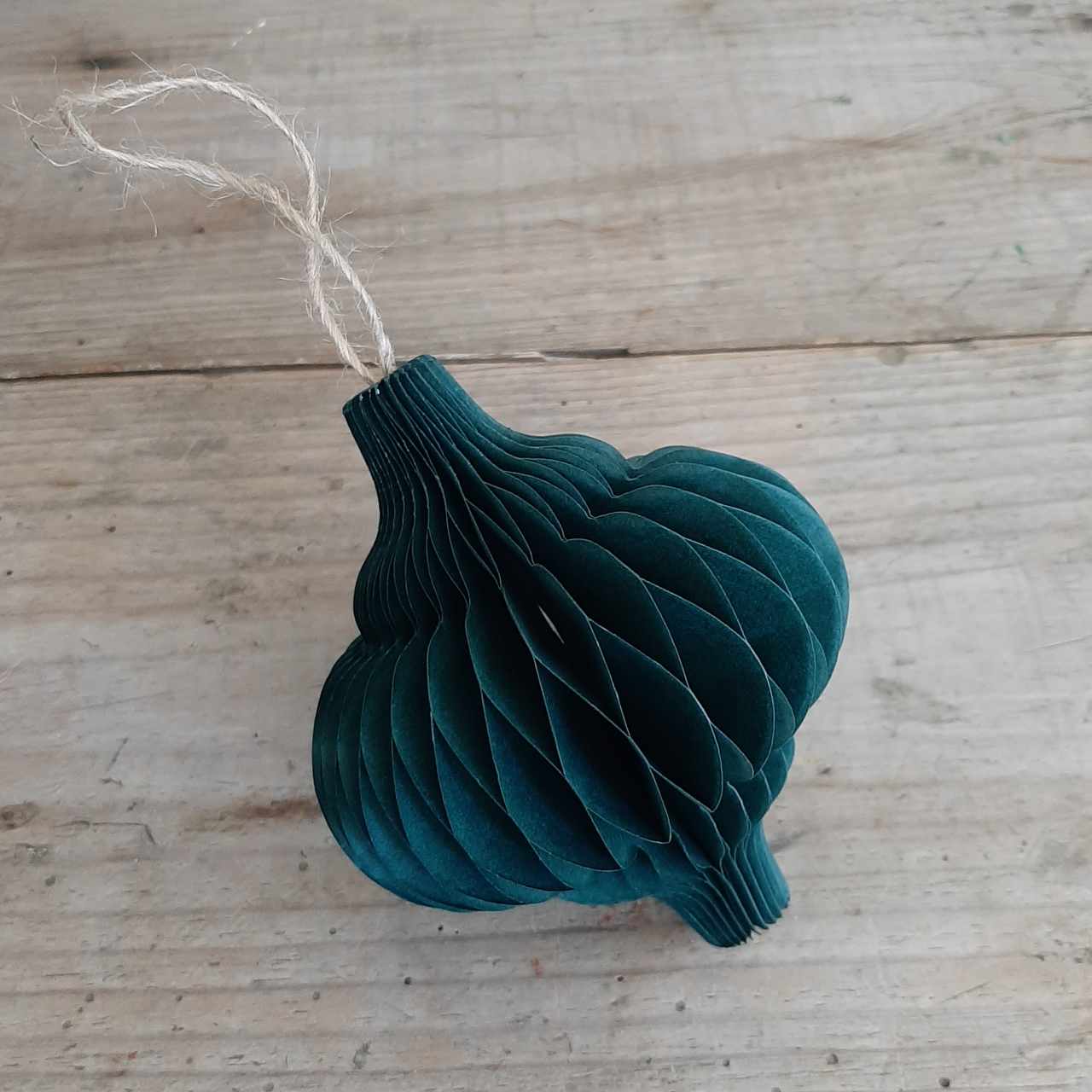 Sustainable Christmas decoration. Honeycomb decoration in Forest Green, made from paper. Lantern