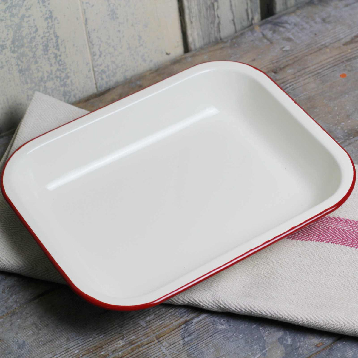 Enamel Roasting Dish, Cream & Red Closet & Botts
