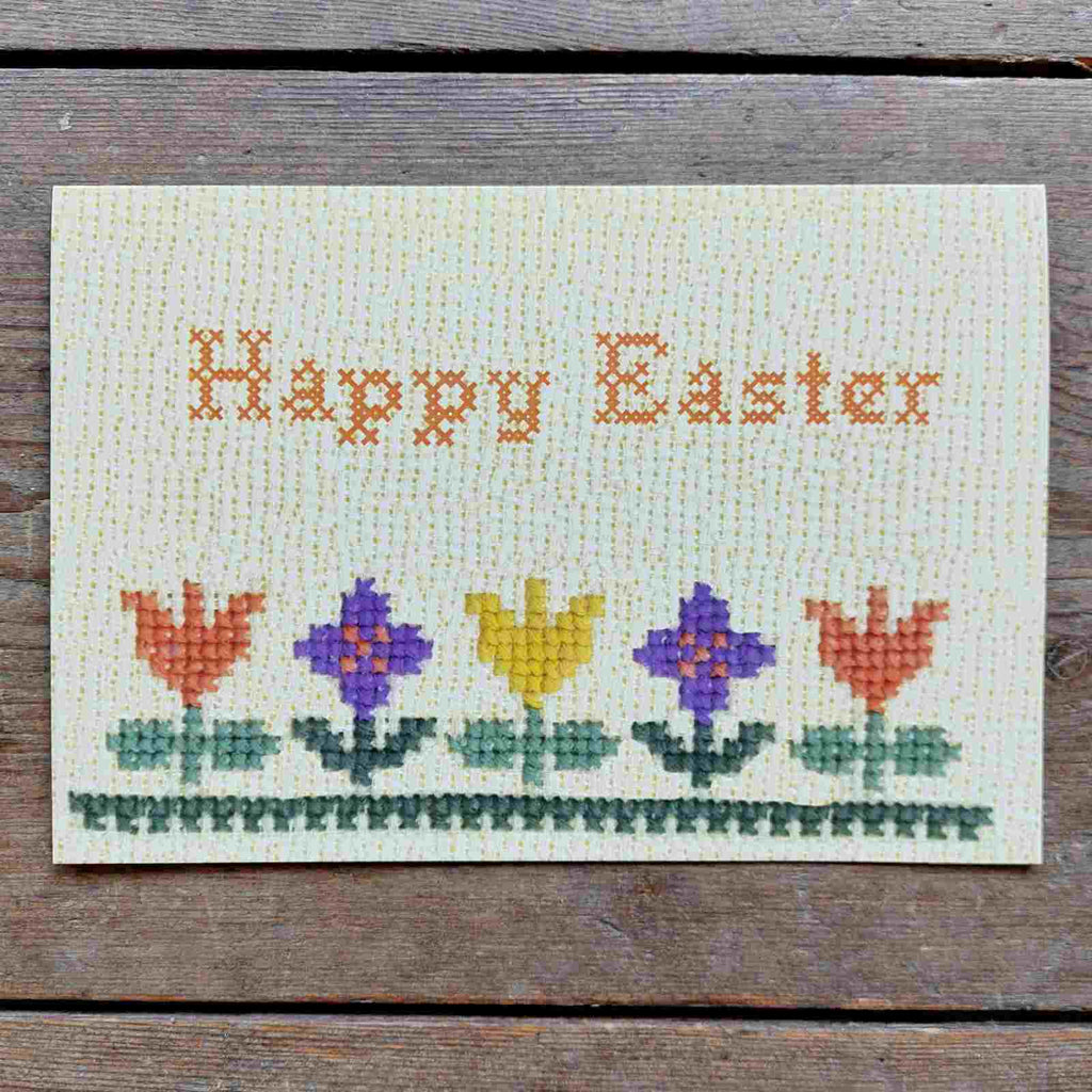 Vintage Embroidery Easter Card - Tulips
