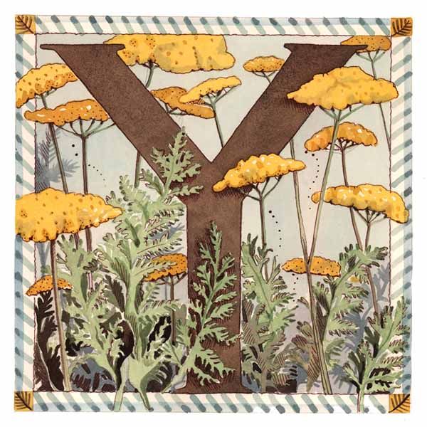Vintage Card with Botanical Alphabet letter Y