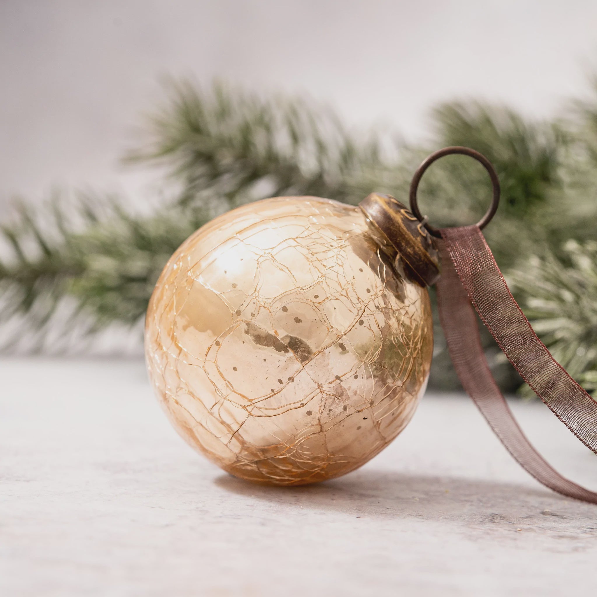 Crackle Glass bauble - Champagne. Vintage Christmas Decoration
