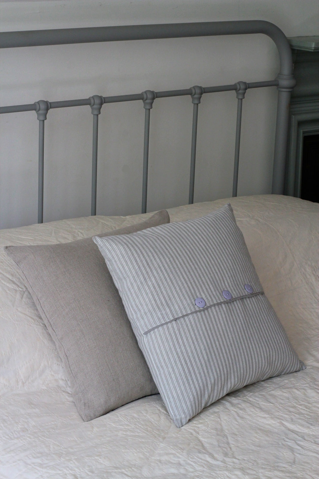 Ticking Stripe Cushion with Buttons - Homeware Store