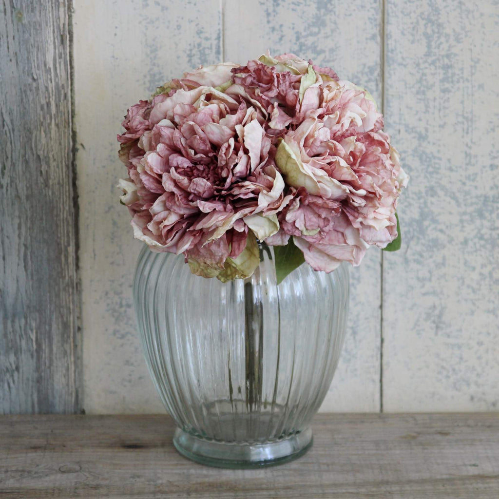 Silk Flower - Dried Peony Bunch - Dusty Pink in a glass vase
