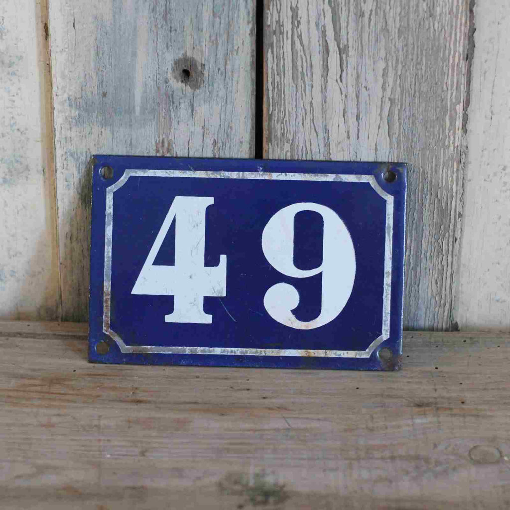 Vintage french enamel house number - 49