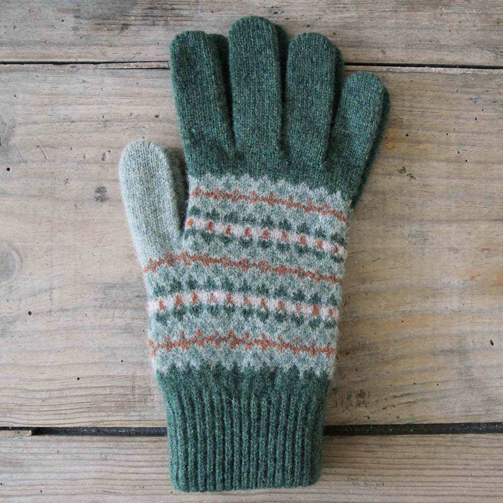 Rosemary green fair isle gloves