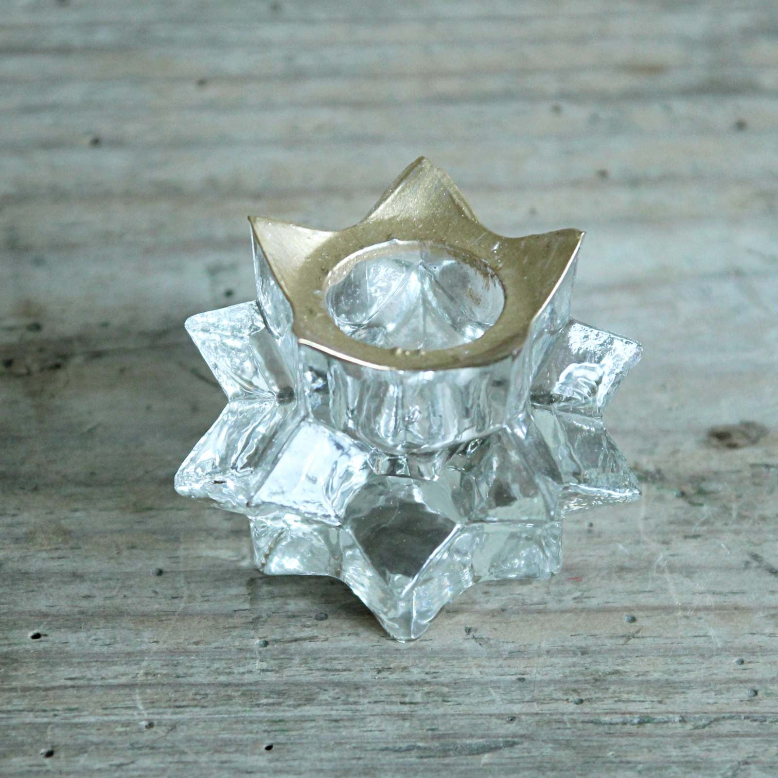 Glass star candle holder with gold edging