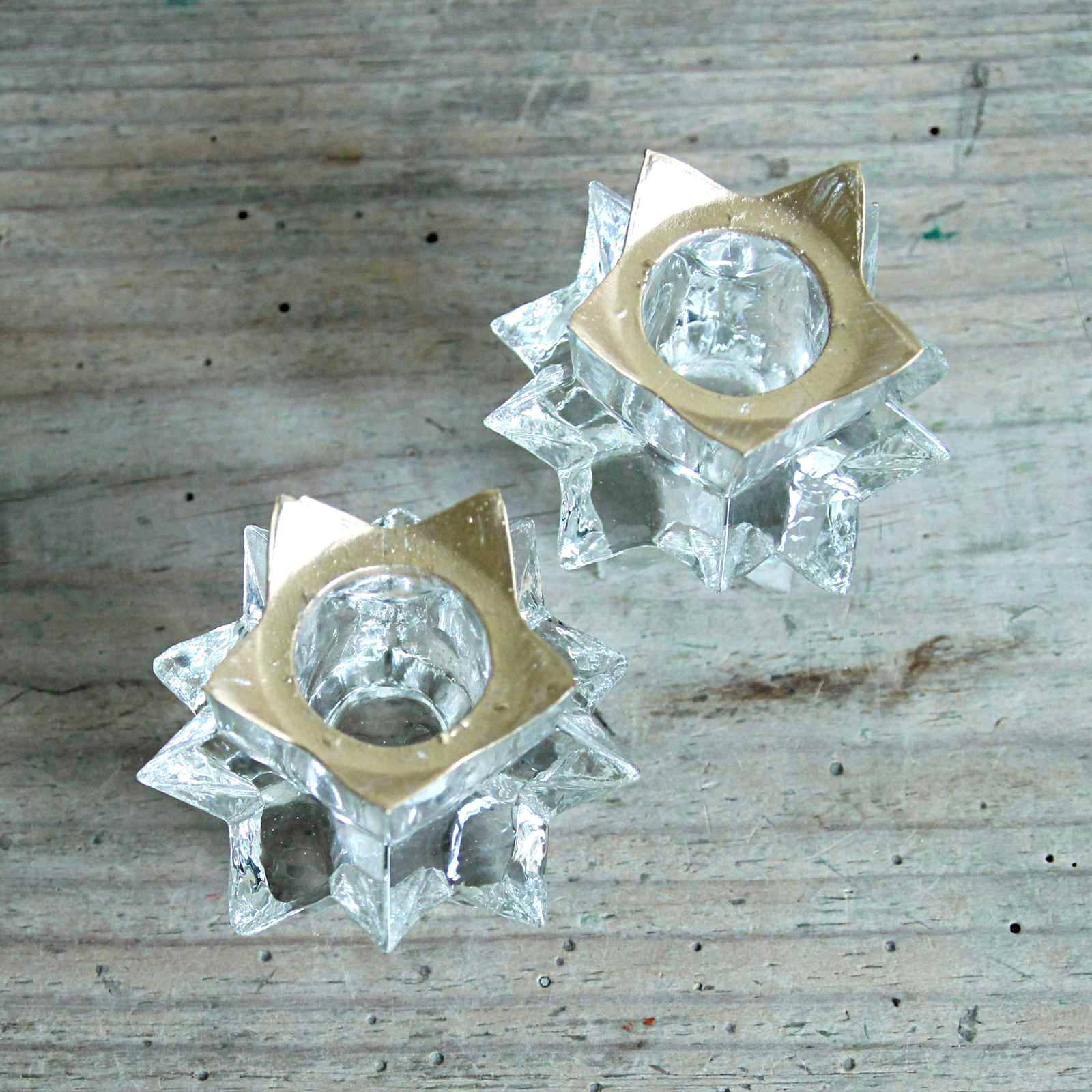 Glass star candle holders with gold edging