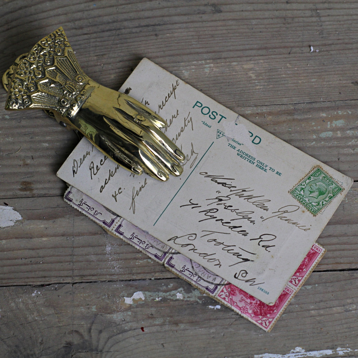 Victorian Brass Hand Paper Clip Closet & Botts