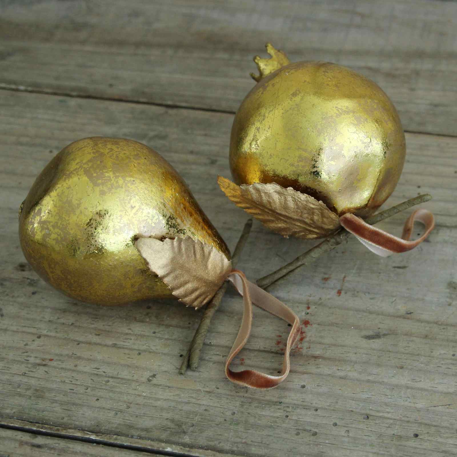 elegant Antique Gold Pomegranate and Pear Christmas decorations