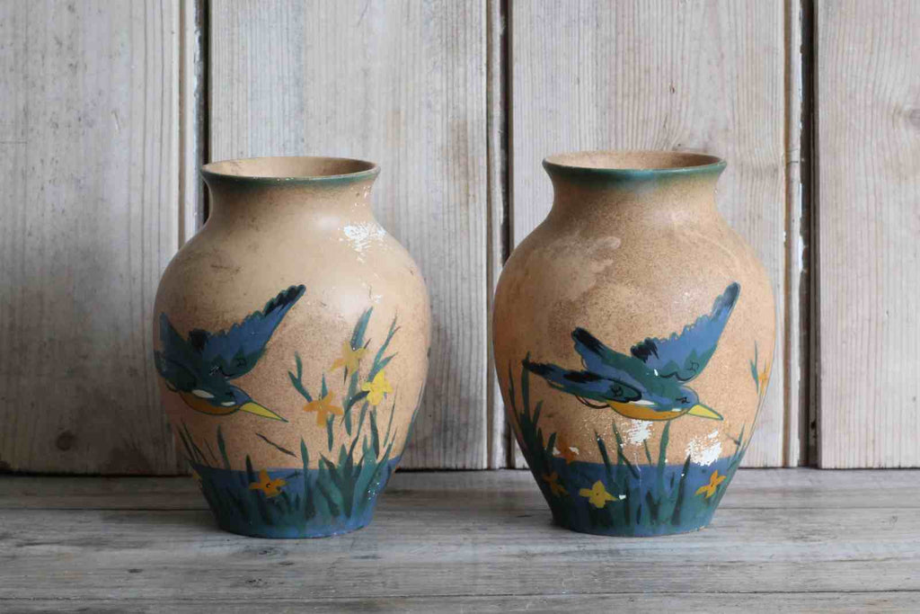 Pair of Vintage Kingfisher Vases