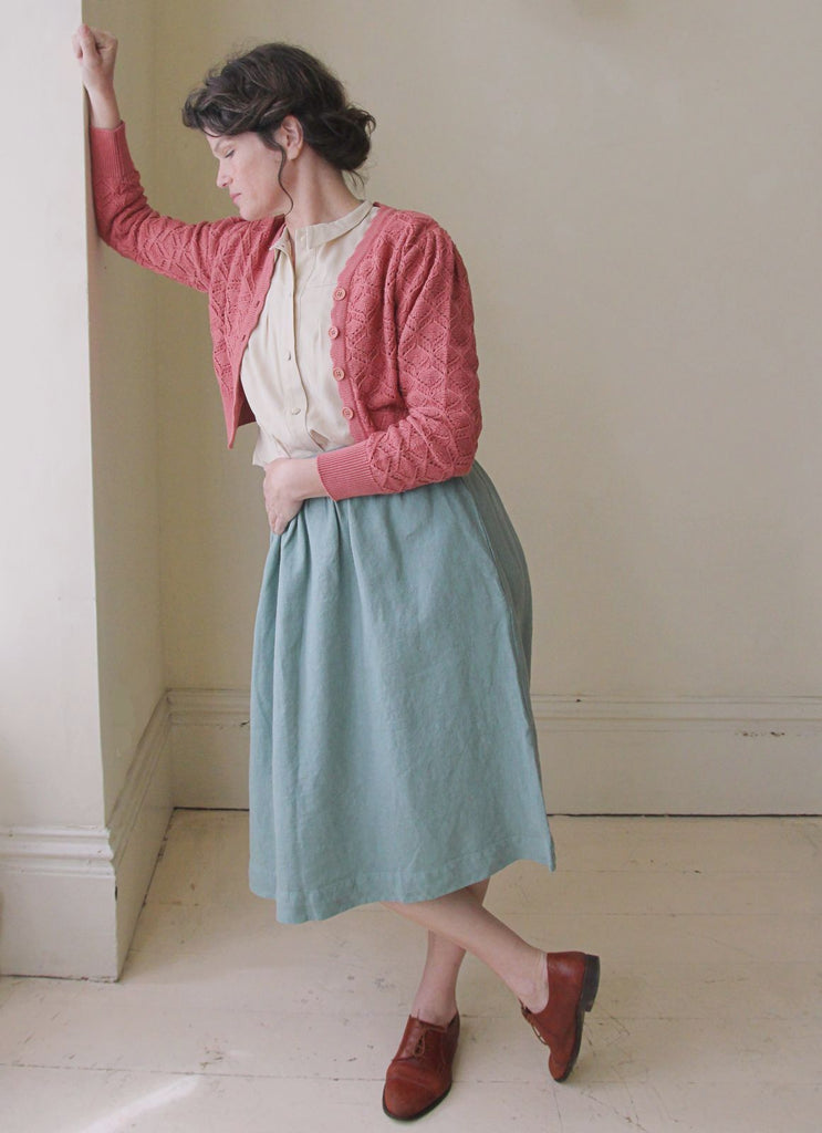 Vintage Linen High Waisted Skirt with cropped cardigan