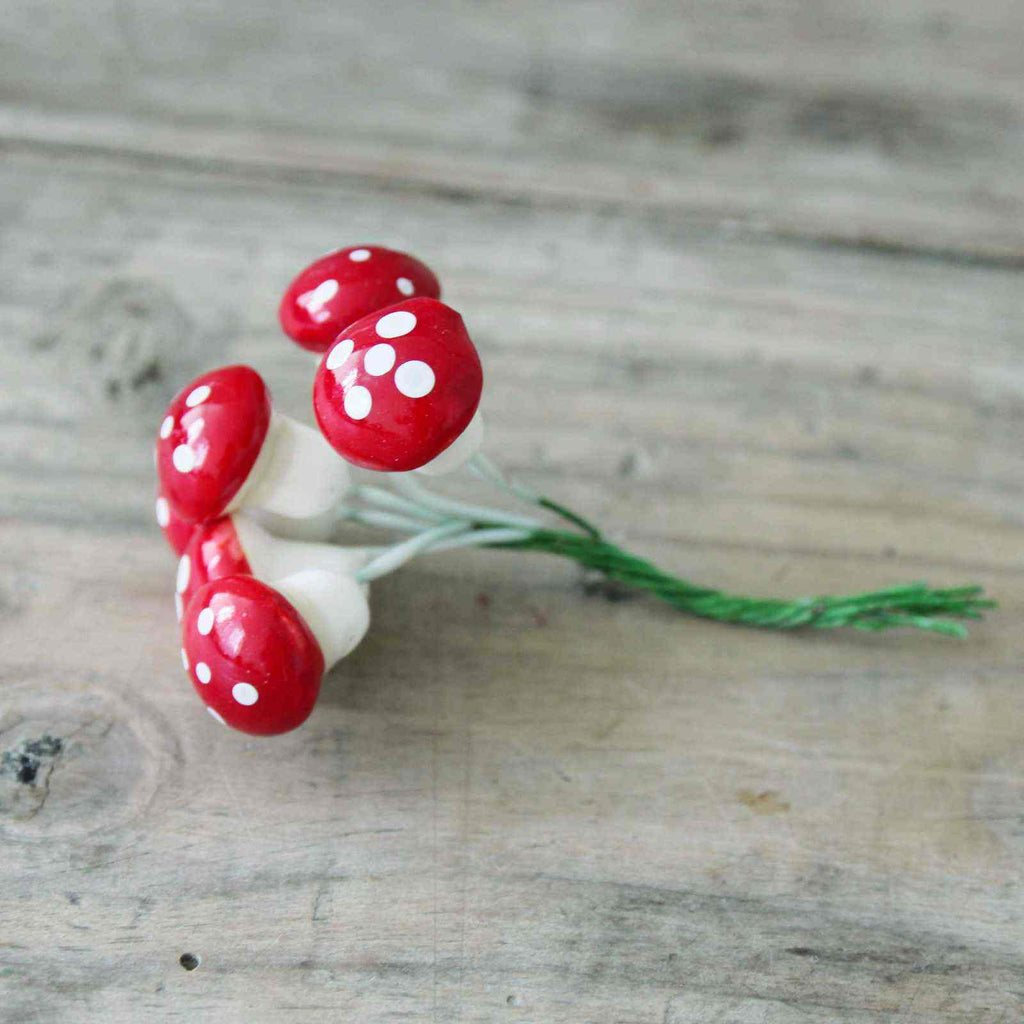 Mini Toadstool bundle - red spotty toadstools on wire, perfect for adding to your Christmas wreath.