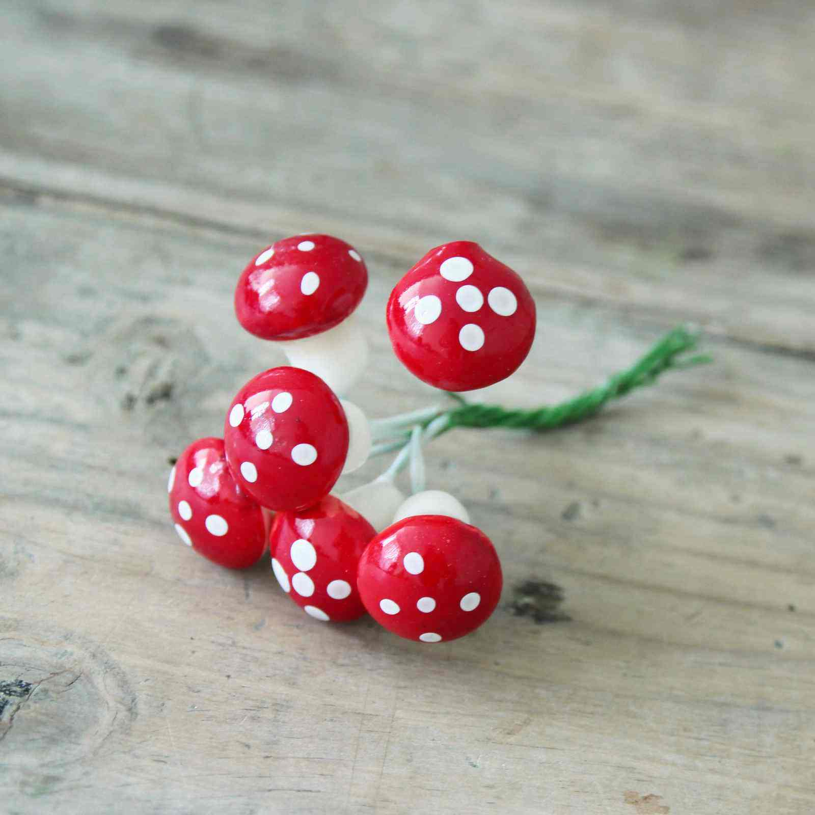 Mini Toadstool bundle - red spotty toadstools on wire, perfect for adding to your Christmas wreath.