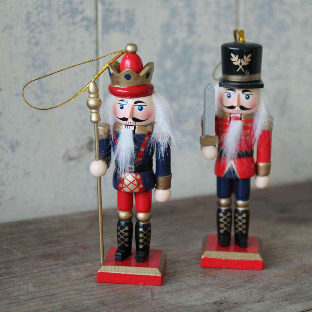 Wooden Nutcracker Decoration - a traditional nutcracker soldier Christmas decoration for the tree.