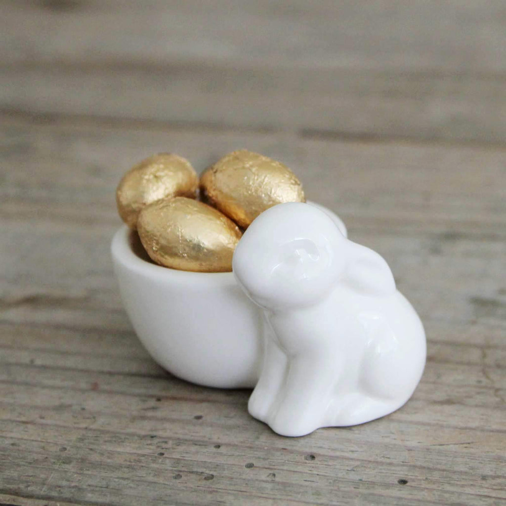 Rabbit Egg Cup with Chocolate Eggs.