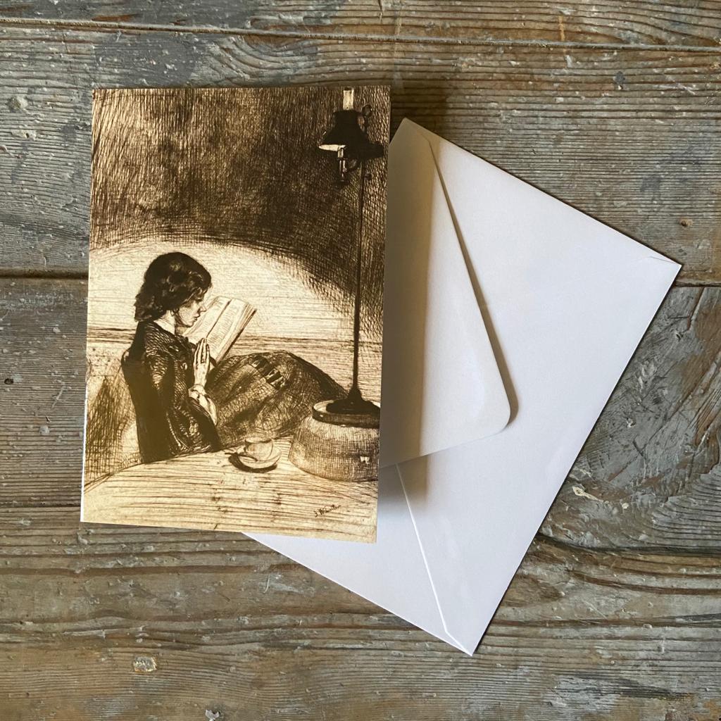 'Reading by Lamplight' Vintage Card by James Abbot McNeill Whistler with envelope