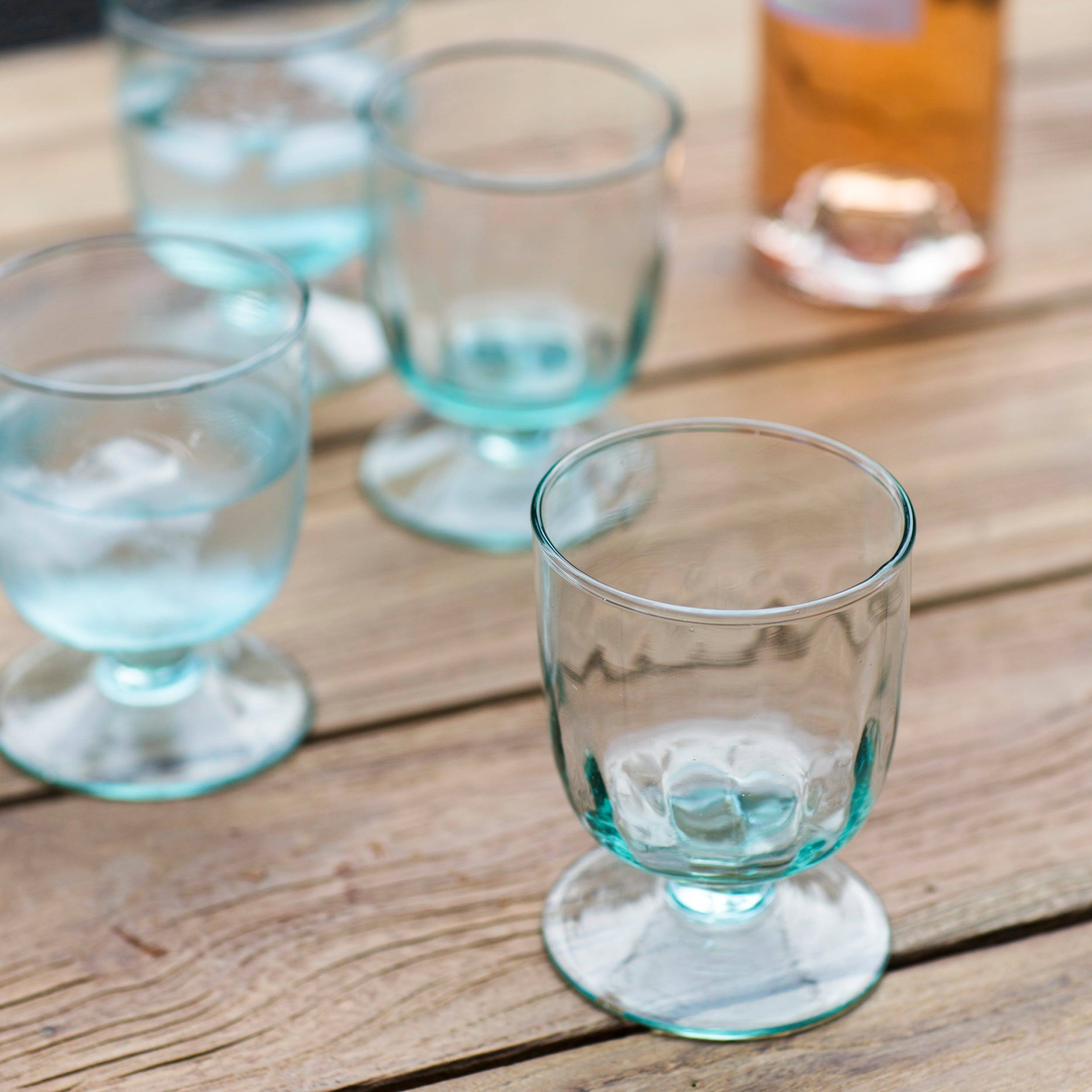 recycled glasses on table