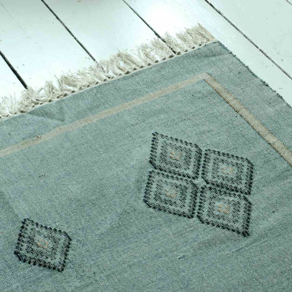 Woven cotton rug light teal