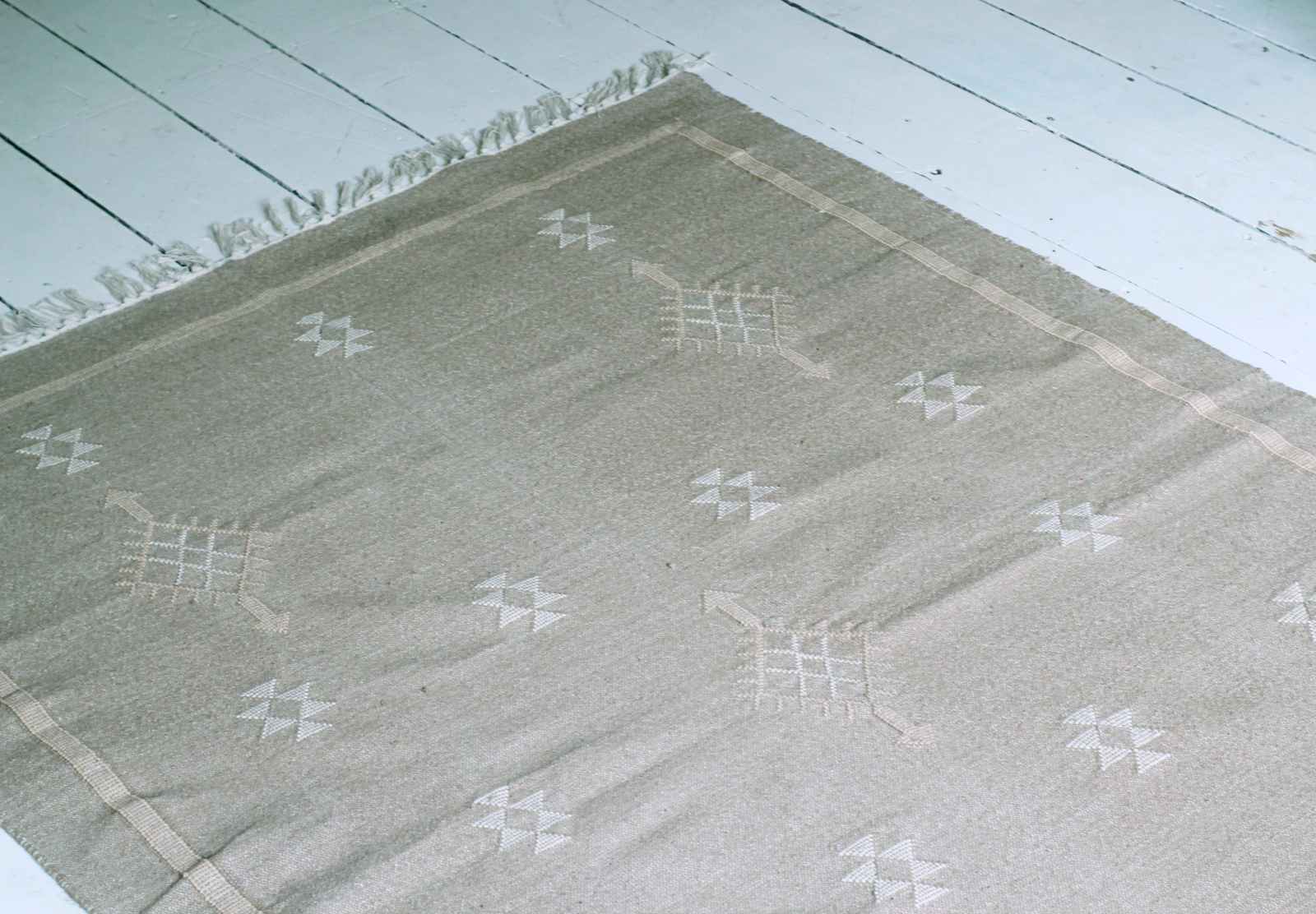 Woven cotton natural rug - vintage rug