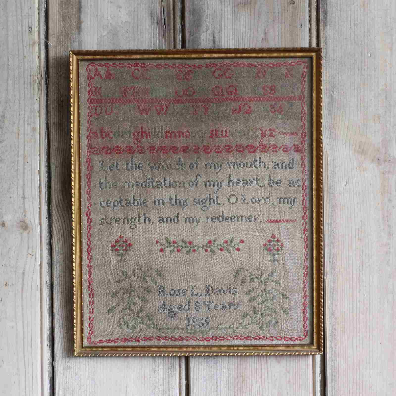 Vintage Framed Sampler Dated 1859