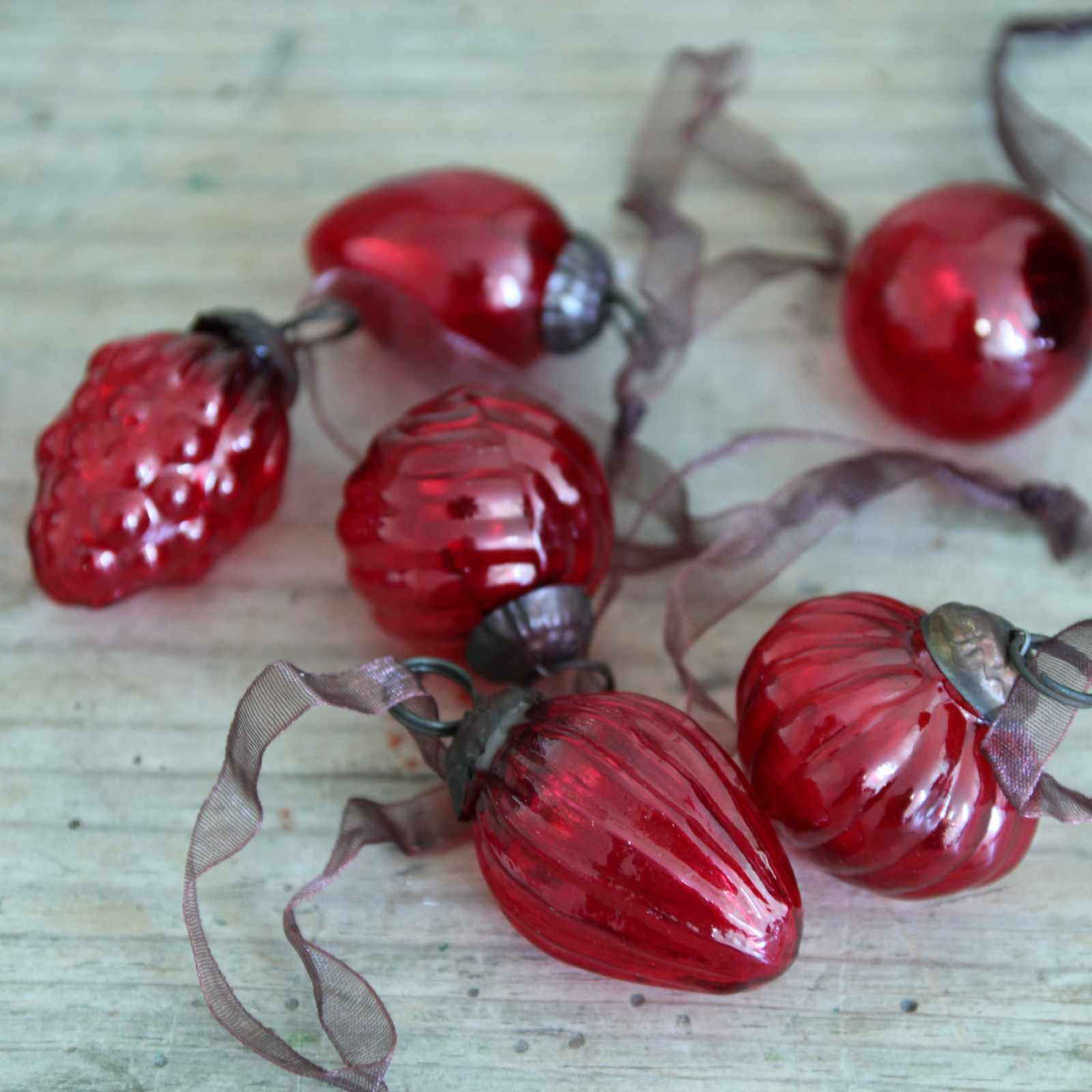 Set of Six Mini Glass Christmas Tree Decoration - Red