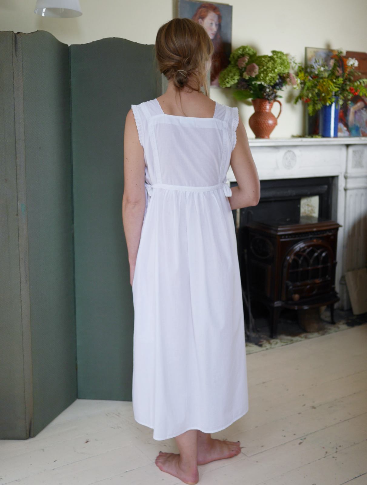 Sleeveless Cotton Nightdress - White