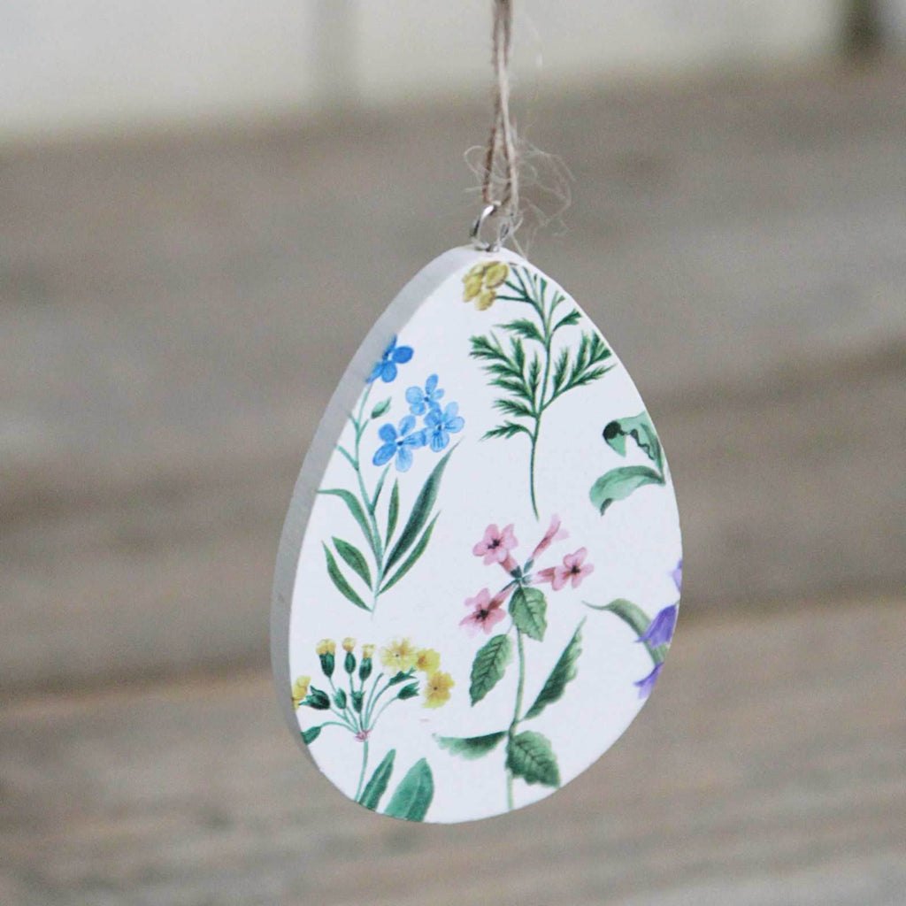 Wood Cut Egg Hanging Decoration - Meadow Flowers