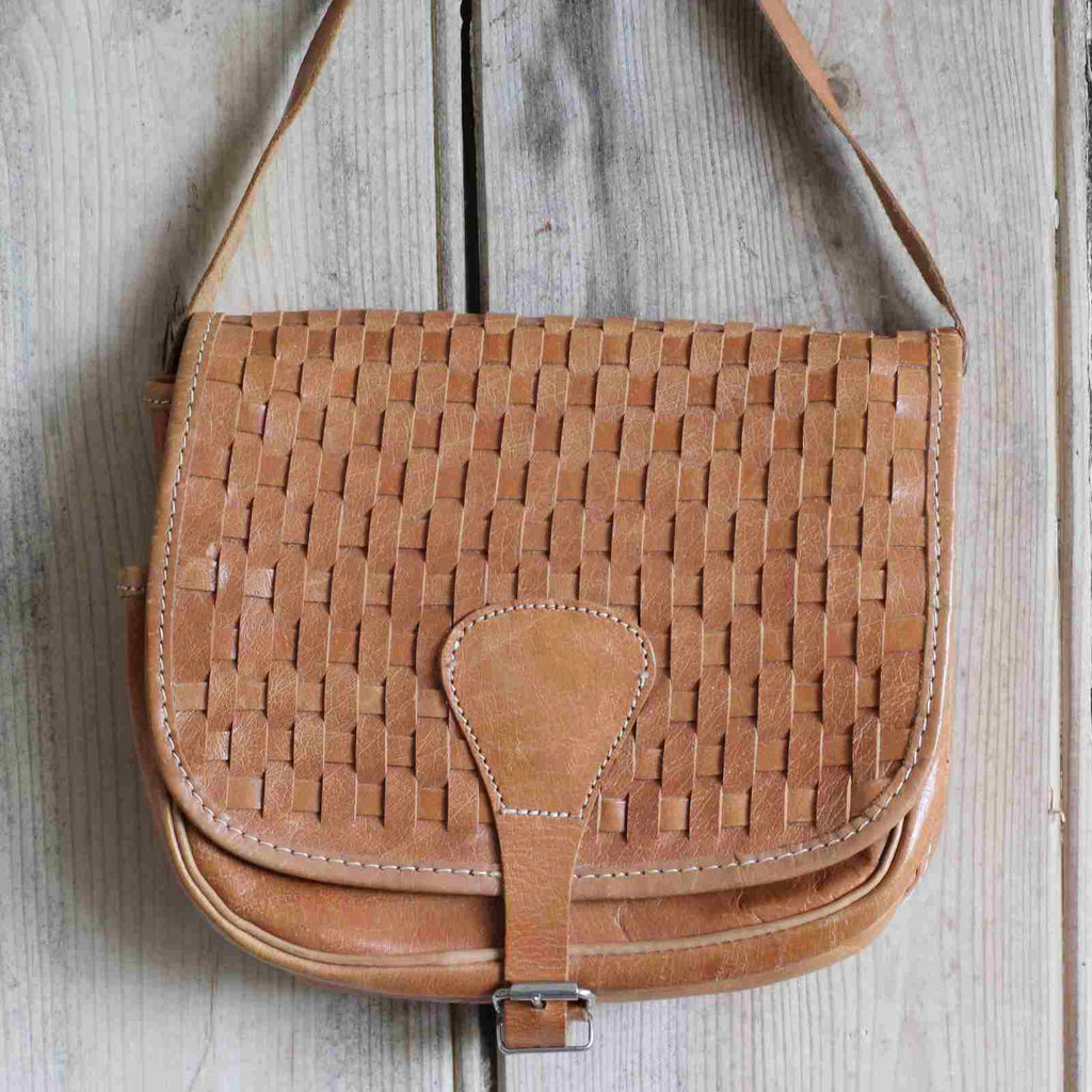 Vintage Leather Bag - Woven Saddle Bag